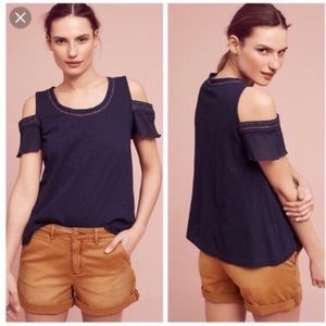 Anthro | Akemi + Kin cold shoulder navy top